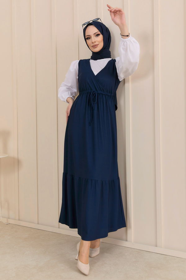 Düz Orta Kadın Lacivert Gömlek+Elbise - 3966 LACİVERT