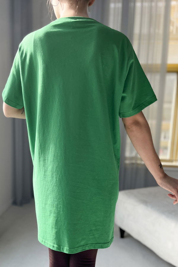 Düz Bisiklet Yaka Kadın Yeşil T-shirt - 22237