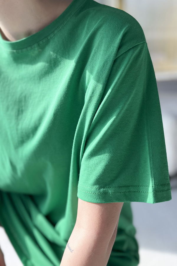 Düz Bisiklet Yaka Kadın Yeşil T-shirt - 22237