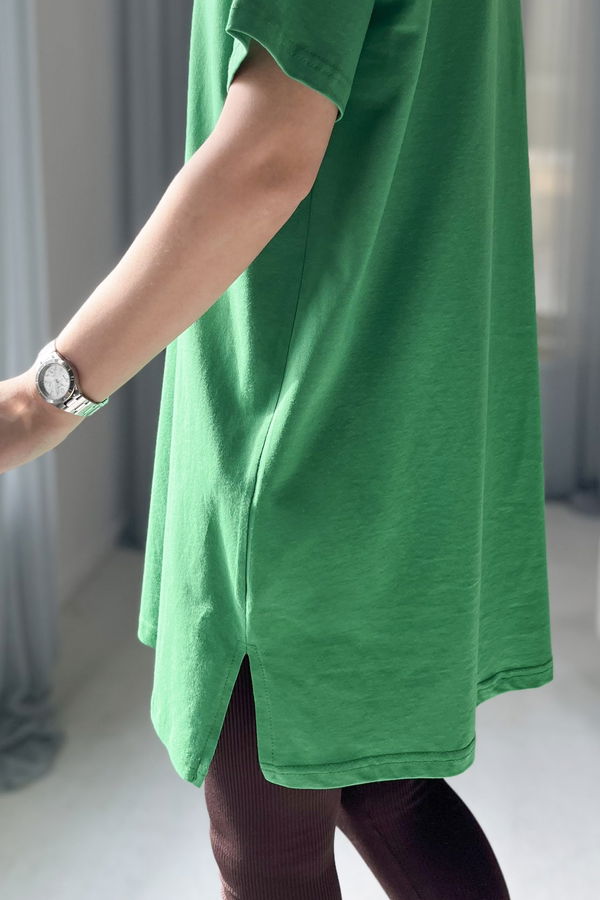 Düz Bisiklet Yaka Kadın Yeşil T-shirt - 22237