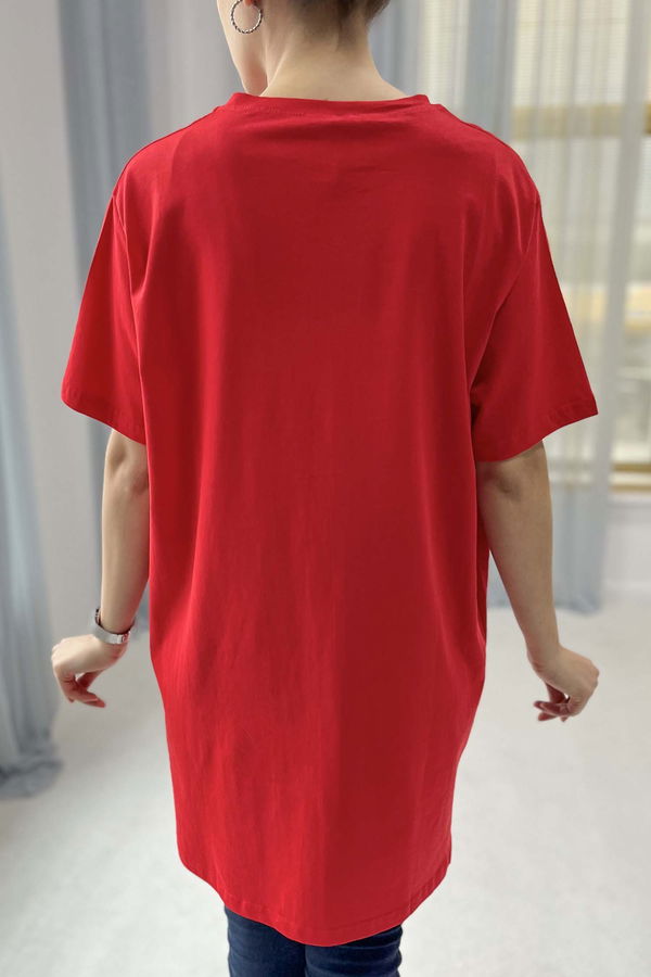 Düz Bisiklet Yaka Kadın Kırmızı T-shirt - 22237