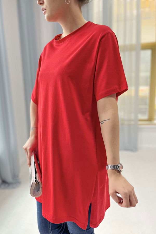 Düz Bisiklet Yaka Kadın Kırmızı T-shirt - 22237
