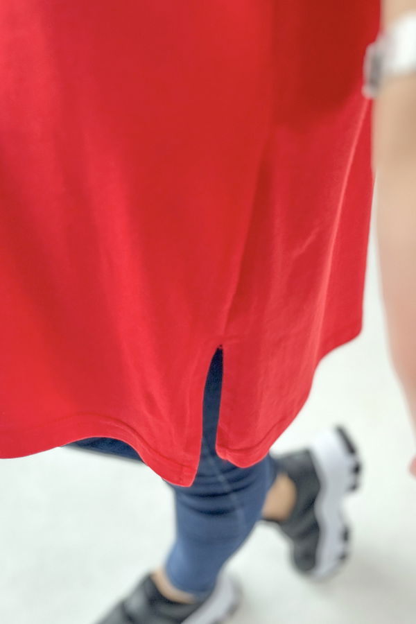 Düz Bisiklet Yaka Kadın Kırmızı T-shirt - 22237