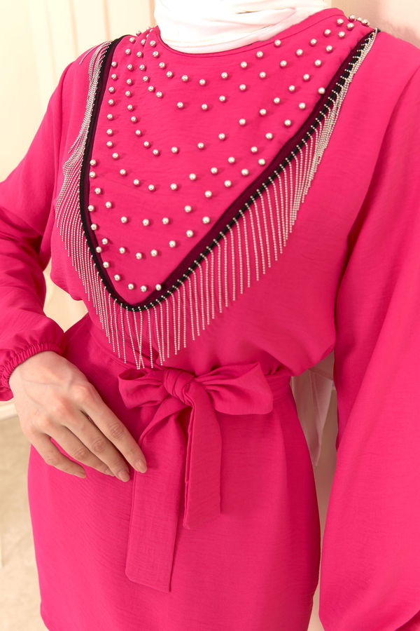 Düz Bisiklet Yaka Kadın Fuşya Tunik+Pantolon - 22204 FUŞYA