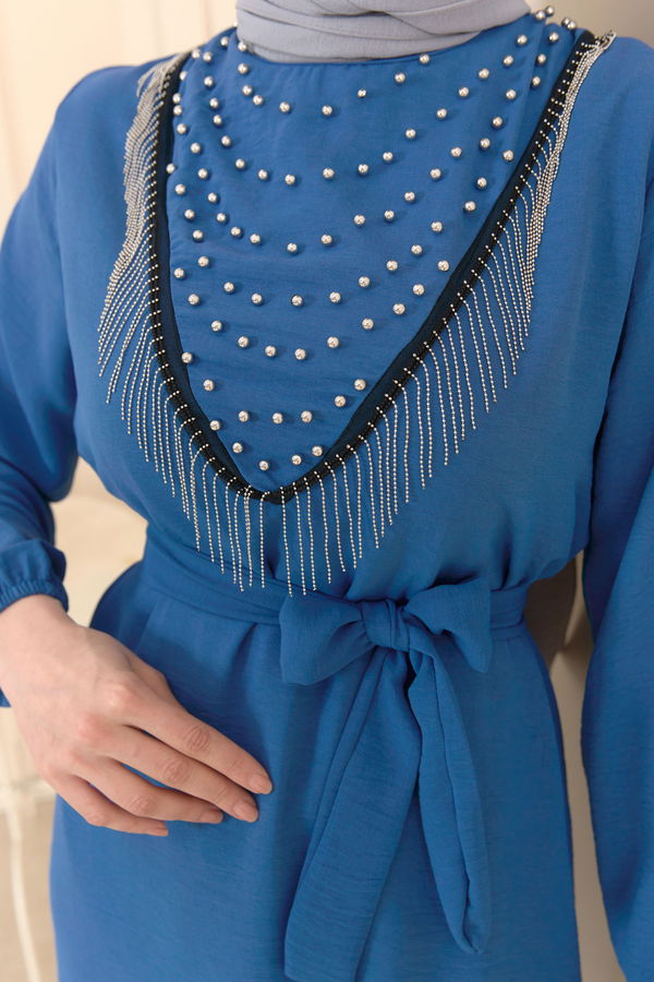 Düz Bisiklet Yaka Kadın Mavi Tunik+Pantolon - 22204 MAVİ