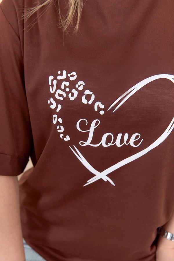 Düz Bisiklet Yaka Kadın Kahverengi T-Shirt - 22249