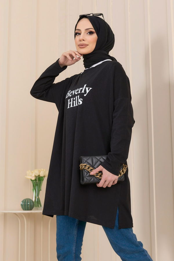 Düz Bisiklet Yaka Kadın Siyah T-Shirt - 22238 SİYAH