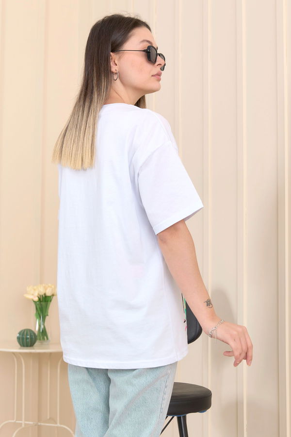 Düz Bisiklet Yaka Kadın Beyaz T-Shirt - 22241 BEYAZ