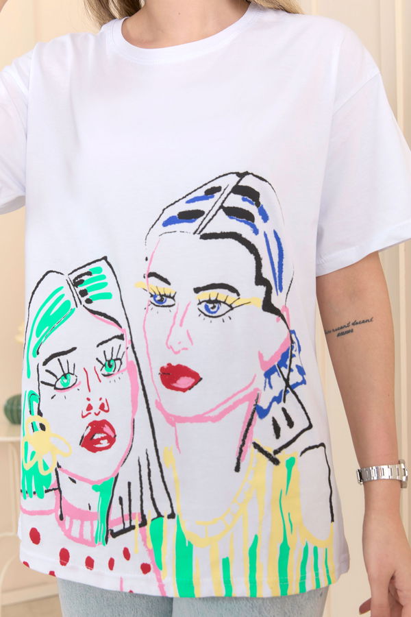 Düz Bisiklet Yaka Kadın Beyaz T-Shirt - 22241 BEYAZ