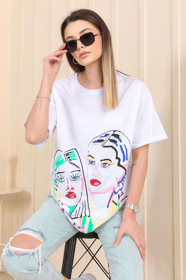 Düz Bisiklet Yaka Kadın Beyaz T-Shirt - 22241 BEYAZ