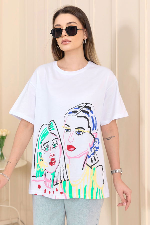 Düz Bisiklet Yaka Kadın Beyaz T-Shirt - 22241 BEYAZ