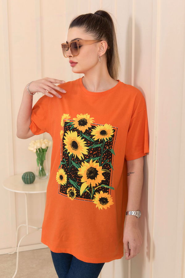 Düz Bisiklet Yaka Kadın Turuncu T-Shirt - 22250 TURUNCU