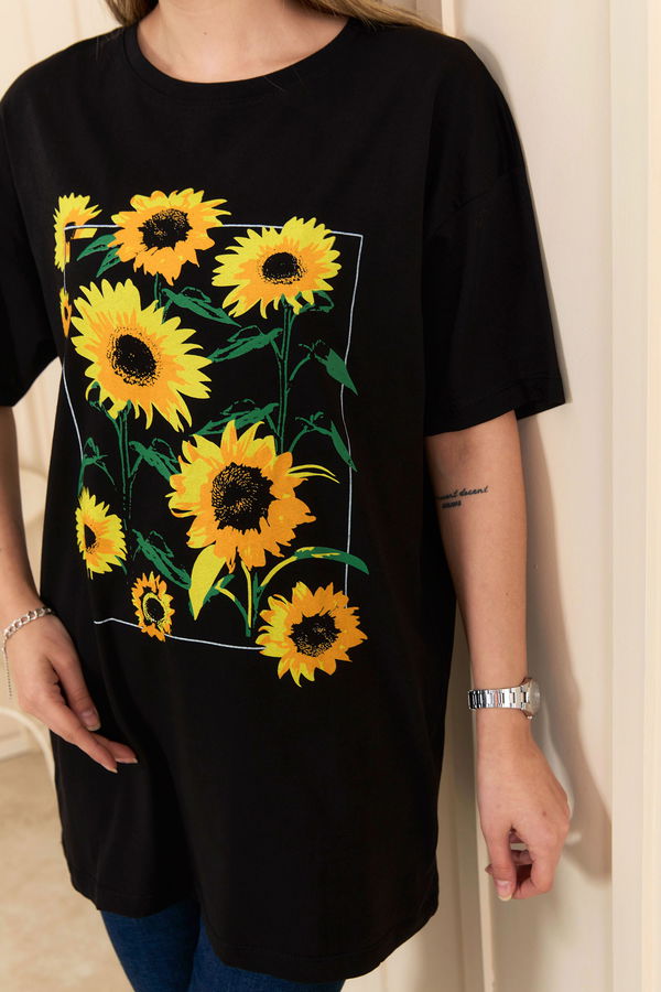 Düz Bisiklet Yaka Kadın Siyah T-Shirt - 22250 SİYAH