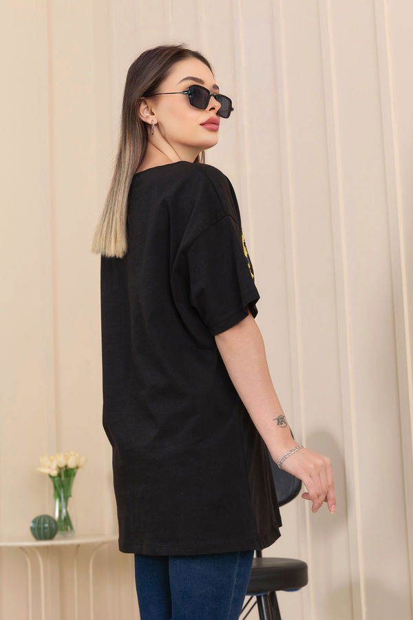 Düz Bisiklet Yaka Kadın Siyah T-Shirt - 22250 SİYAH
