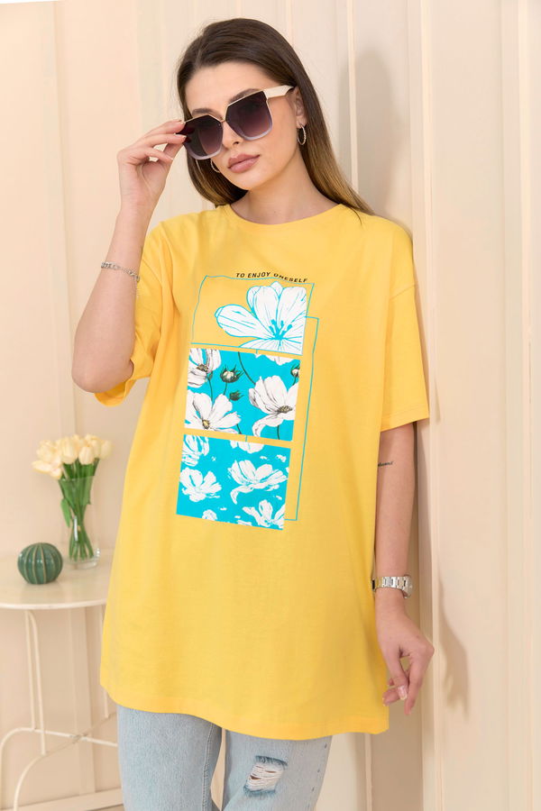 Düz Bisiklet Yaka Kadın Sarı T-Shirt - 22253