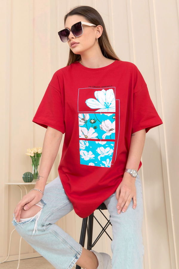 Düz Bisiklet Yaka Kadın Kırmızı T-Shirt - 22253