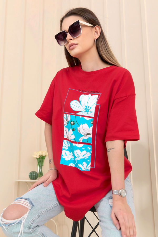 Düz Bisiklet Yaka Kadın Kırmızı T-Shirt - 22253