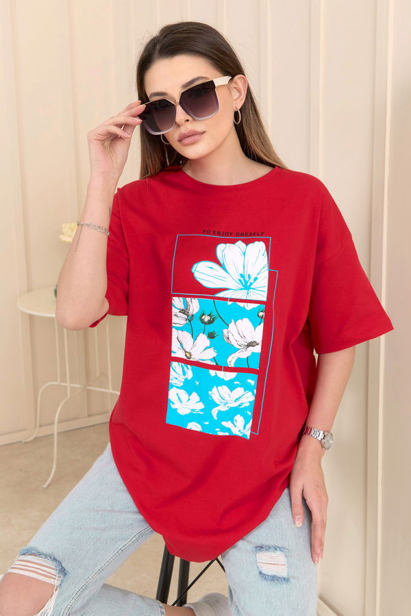 Düz Bisiklet Yaka Kadın Kırmızı T-Shirt - 22253