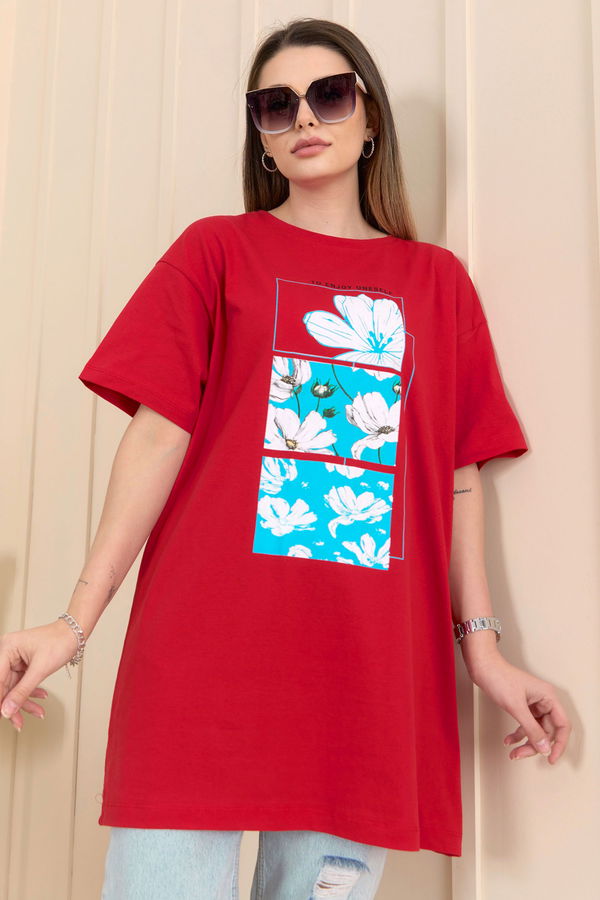 Düz Bisiklet Yaka Kadın Kırmızı T-Shirt - 22253