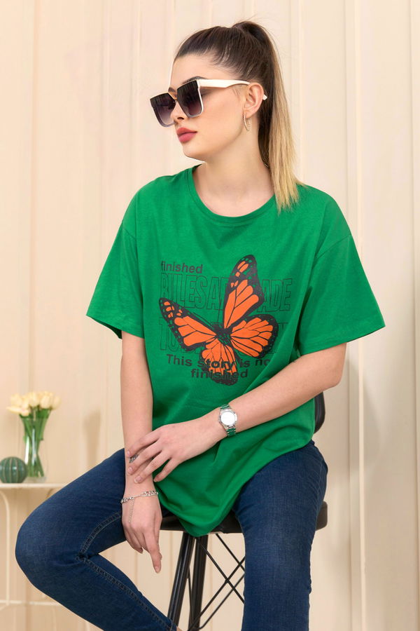 Düz Bisiklet Yaka Kadın Yeşil T-Shirt - 22251