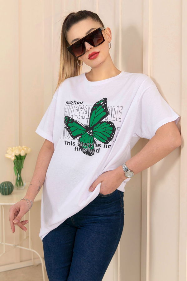 Düz Bisiklet Yaka Kadın Beyaz T-Shirt - 22251