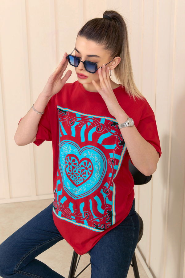 Düz Bisiklet Yaka Kadın Kırmızı T-Shirt - 22252