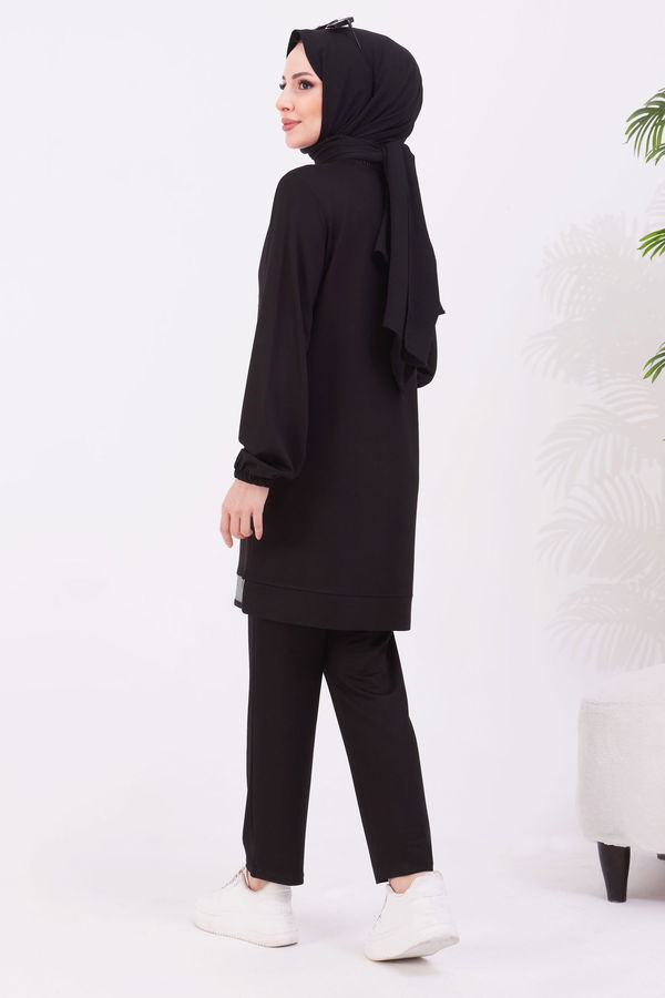 Düz Bisiklet Yaka Kadın Siyah Tunik+Pantolon - 22062 SİYAH