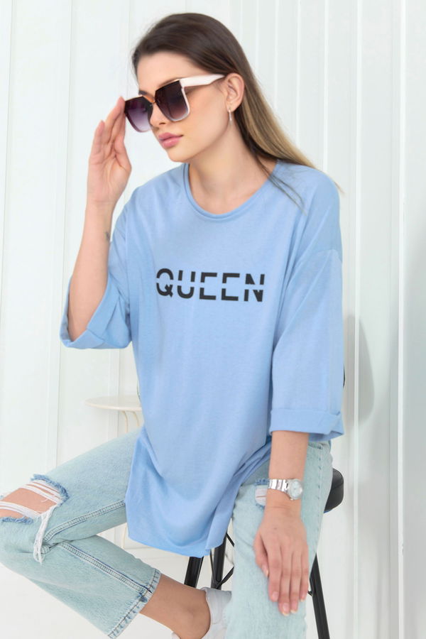 Düz Bisiklet Yaka Kadın Mavi T-Shirt - 22272 MAVİ