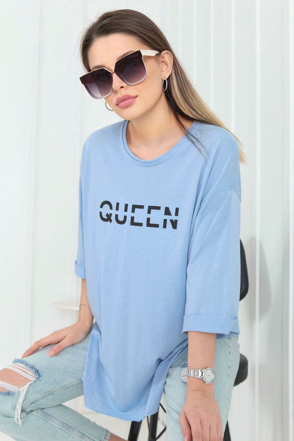 Düz Bisiklet Yaka Kadın Mavi T-Shirt - 22272 MAVİ