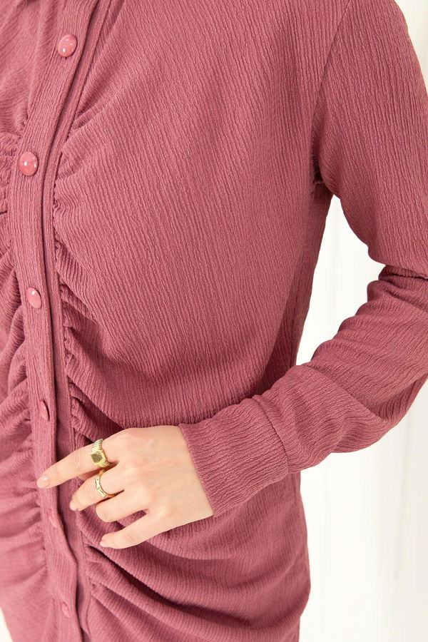 Düz Gömlek Yaka Kadın Pembe Tunik - 22085 PEMBE