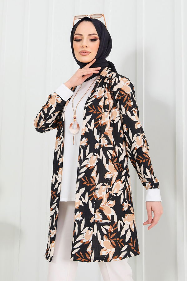 Düz Bisiklet Yaka Kadın Siyah Tunik+Hırka - 22287 SİYAH