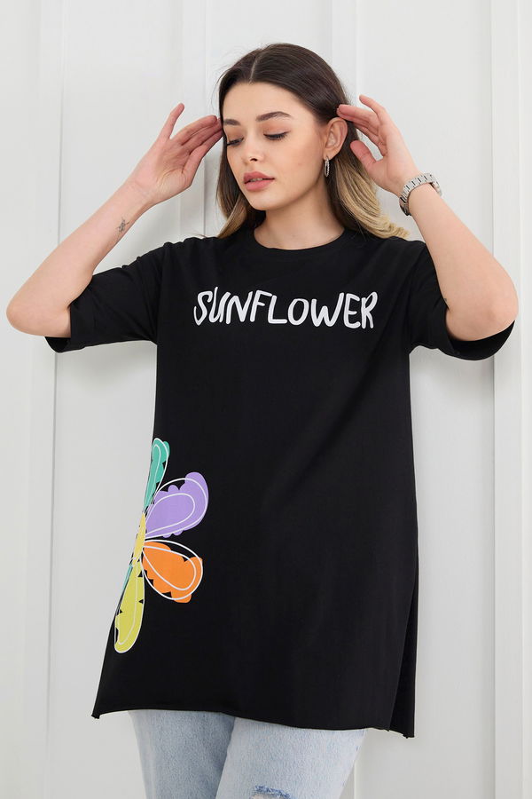 Düz Bisiklet Yaka Kadın Siyah T-Shirt - 22370