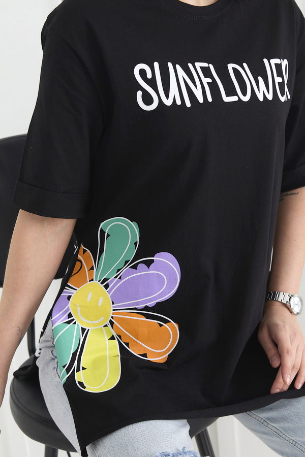 Düz Bisiklet Yaka Kadın Siyah T-Shirt - 22370