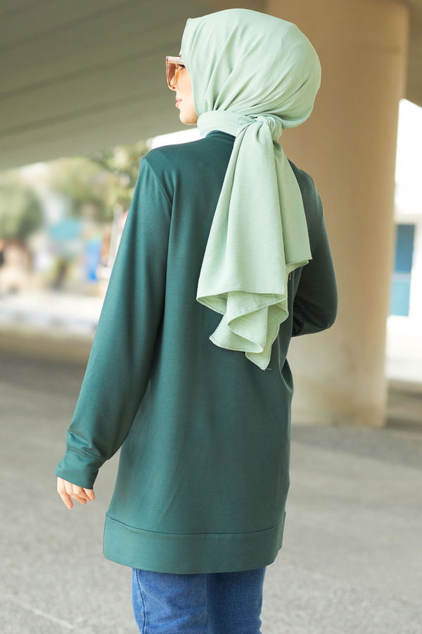 Düz Orta Kadın Yeşil Tunik - 11596