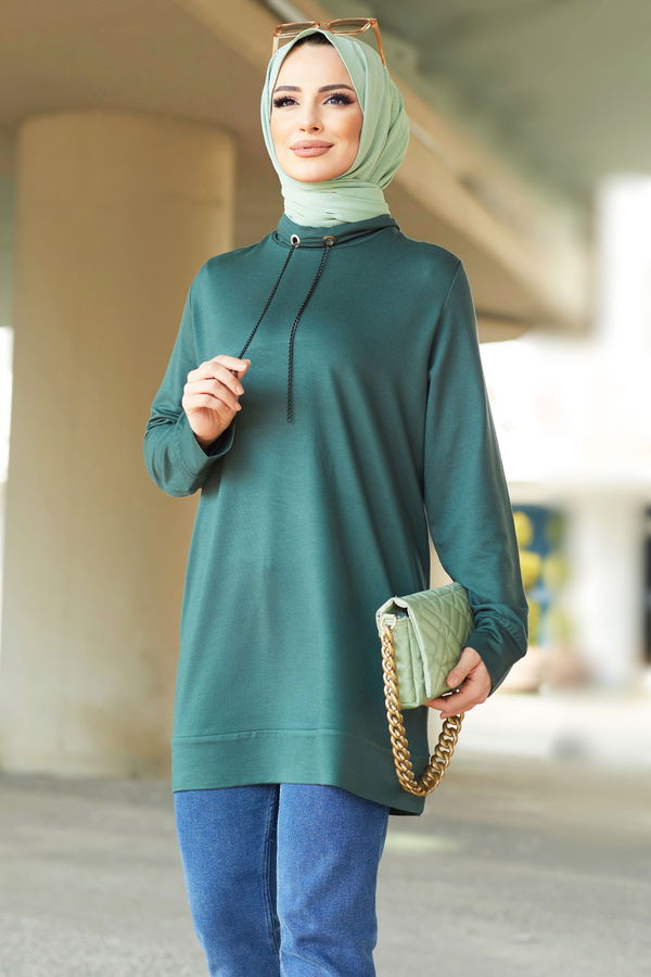 Düz Orta Kadın Yeşil Tunik - 11596