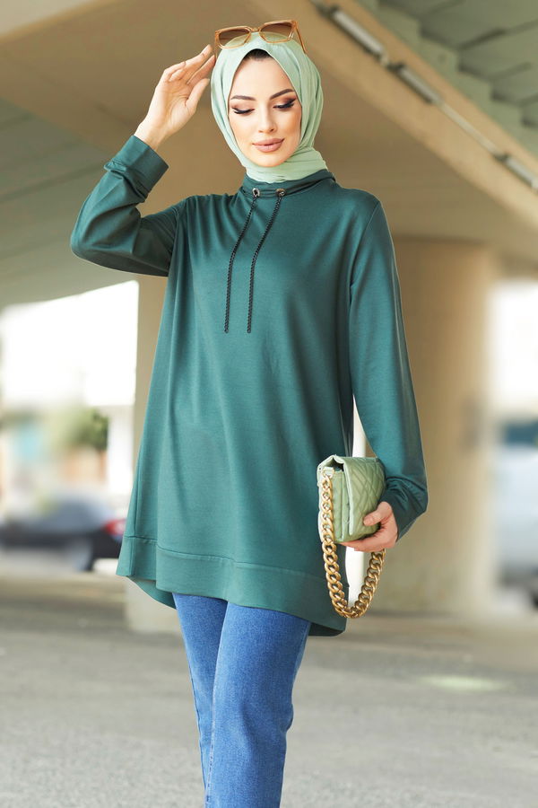 Düz Orta Kadın Yeşil Tunik - 11596