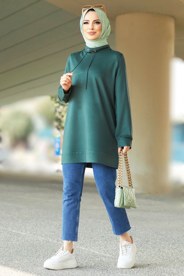 Düz Orta Kadın Yeşil Tunik - 11596