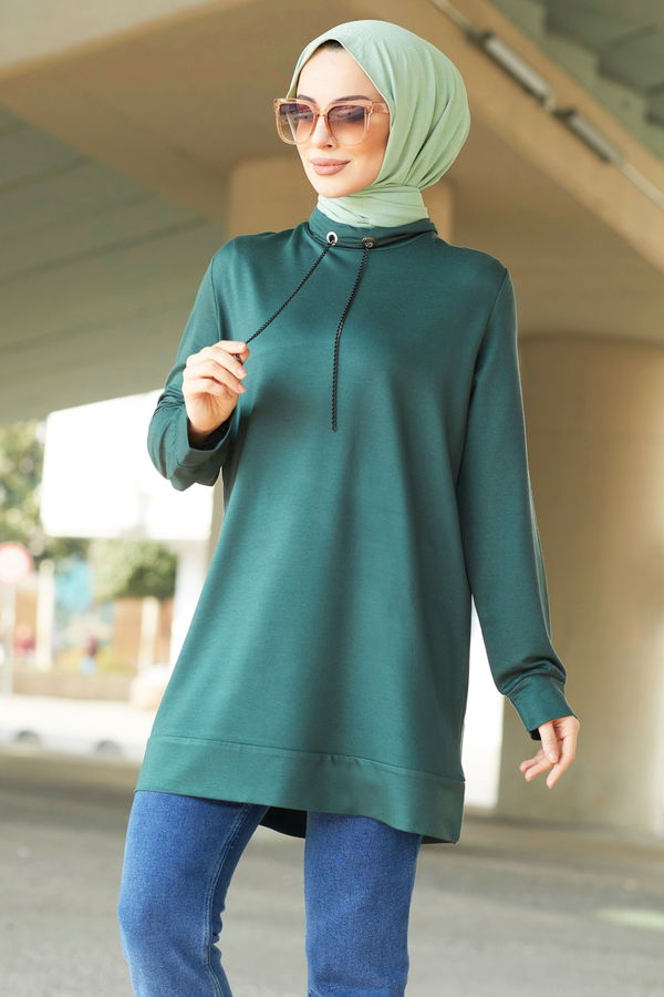 Düz Orta Kadın Yeşil Tunik - 11596