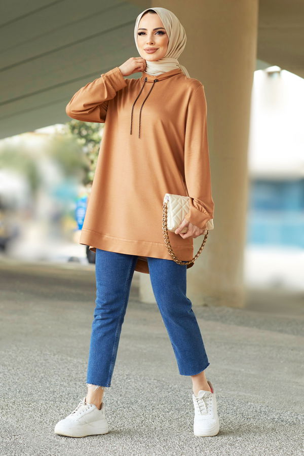 Düz Orta Kadın Vizon Tunik - 11596