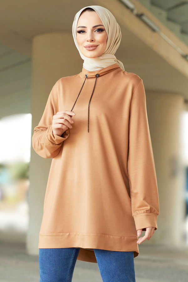 Düz Orta Kadın Vizon Tunik - 11596
