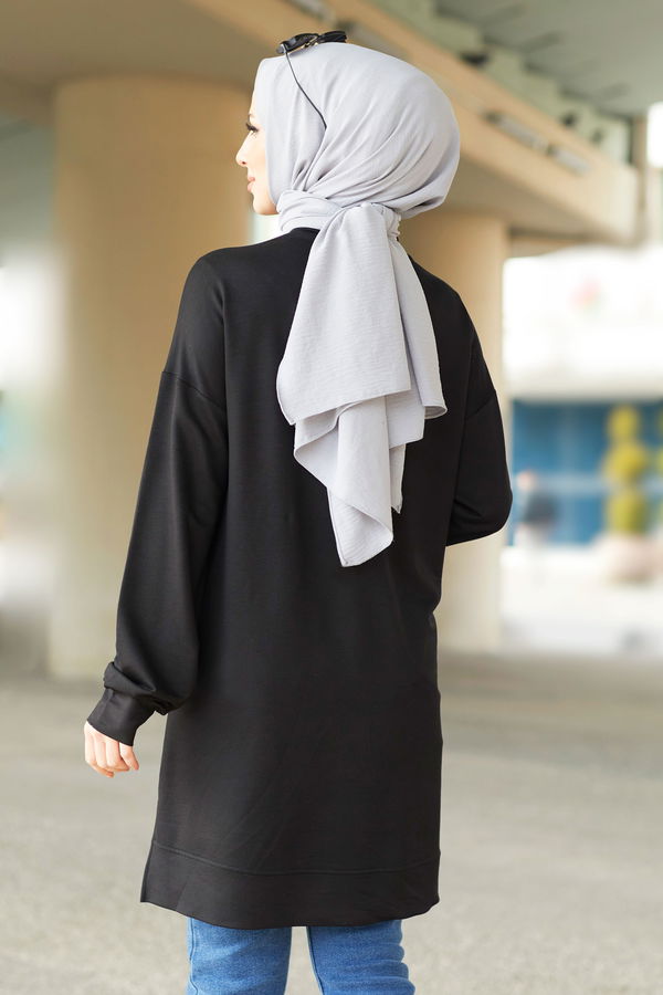Düz Orta Kadın Siyah Tunik - 11596