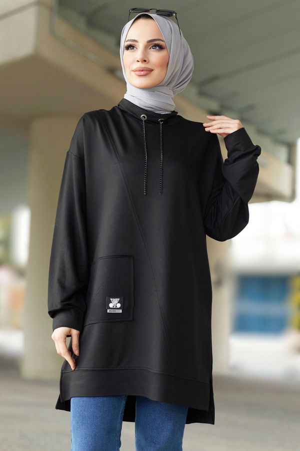 Düz Orta Kadın Siyah Tunik - 11596