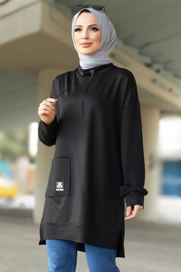 Düz Orta Kadın Siyah Tunik - 11596