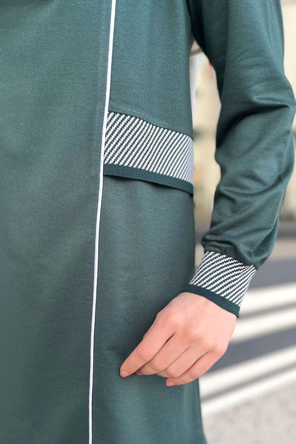 Düz Bisiklet Yaka Kadın Yeşil Tunik+Pantolon - 11597