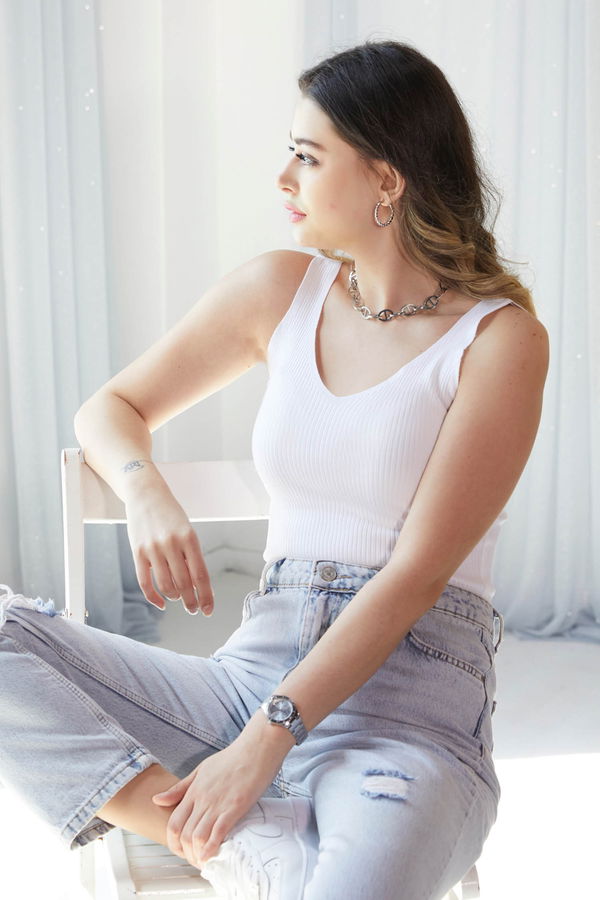 Düz Orta Kadın Beyaz Örme Atlet - 60033 BEYAZ