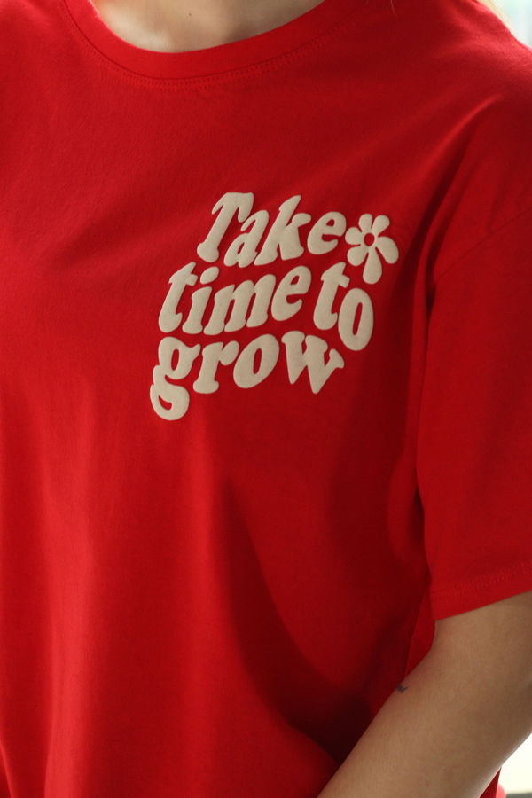 Düz Bisiklet Yaka Kadın Kırmızı T-Shirt - 22312