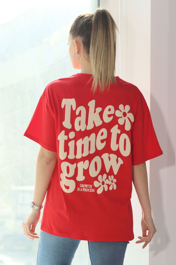 Düz Bisiklet Yaka Kadın Kırmızı T-Shirt - 22312