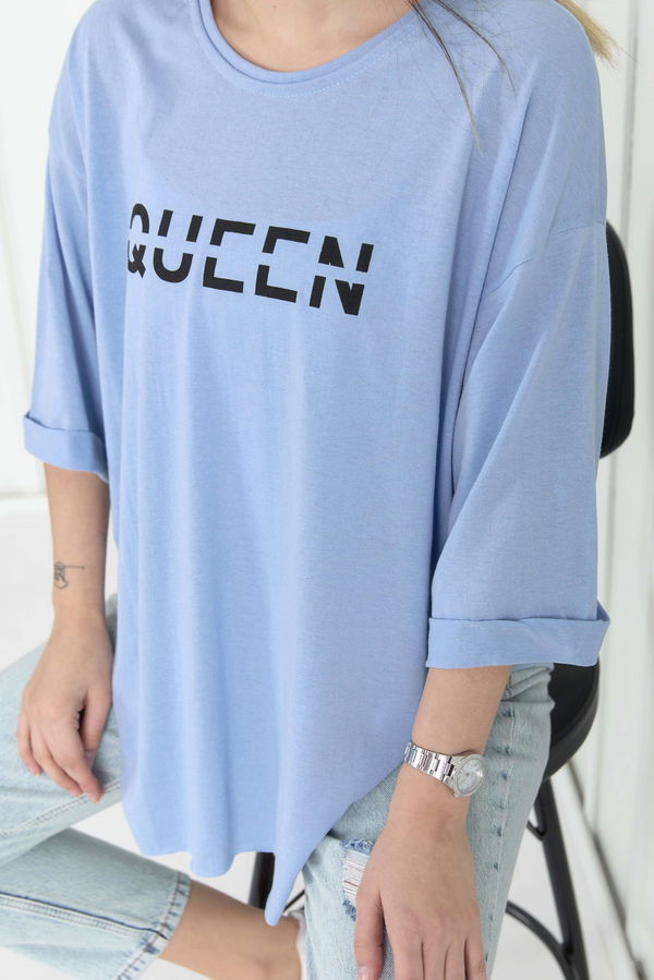 Düz Bisiklet Yaka Kadın Mavi T-Shirt - 22272 MAVİ