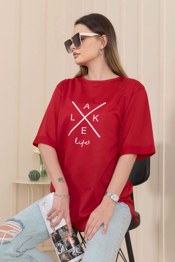 Düz Bisiklet Yaka Kadın Kırmızı T-Shirt - 22248 Kırmızı