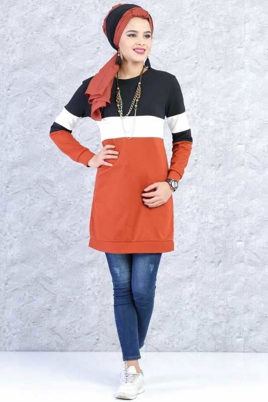 Düz Orta Kadın Kiremit Spor Tunik  - 6253 KİREMİT